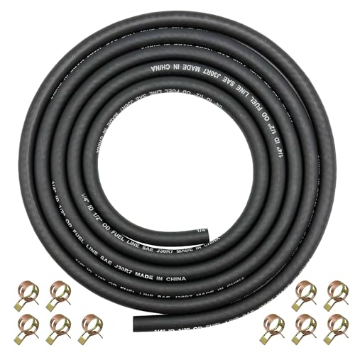 YGQ 1/4" ID Fuel Hose Line Braided NBR Rubber Tubing 8 Feet for Automotives Generator Lawn Mower with 10 Clamps (6.4mm ID) - Image 1