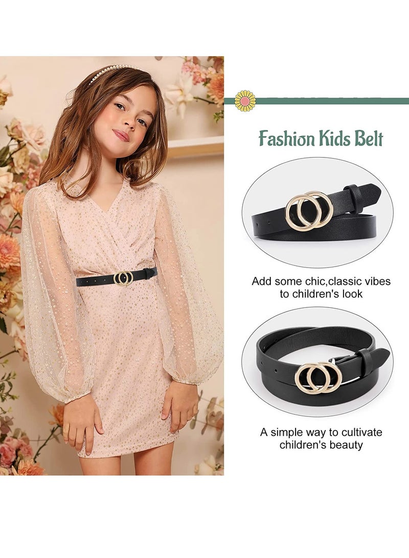 Leather Waist Belt Women's Chic Faux Leather Waist Belt Faux Leather Jeans Belt For Girls With Double O-Ring Buckle For Teen 2 Pack - Image 2