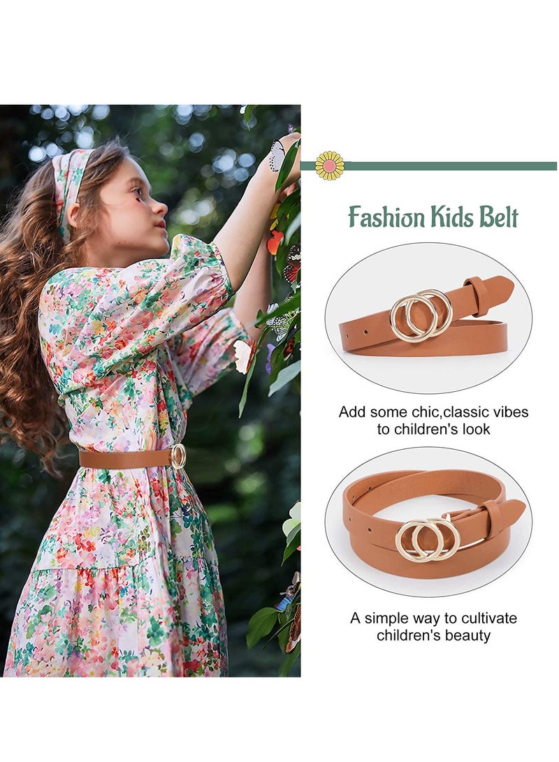 Leather Waist Belt Women's Chic Faux Leather Waist Belt Faux Leather Jeans Belt For Girls With Double O-Ring Buckle For Teen 2 Pack - Image 3