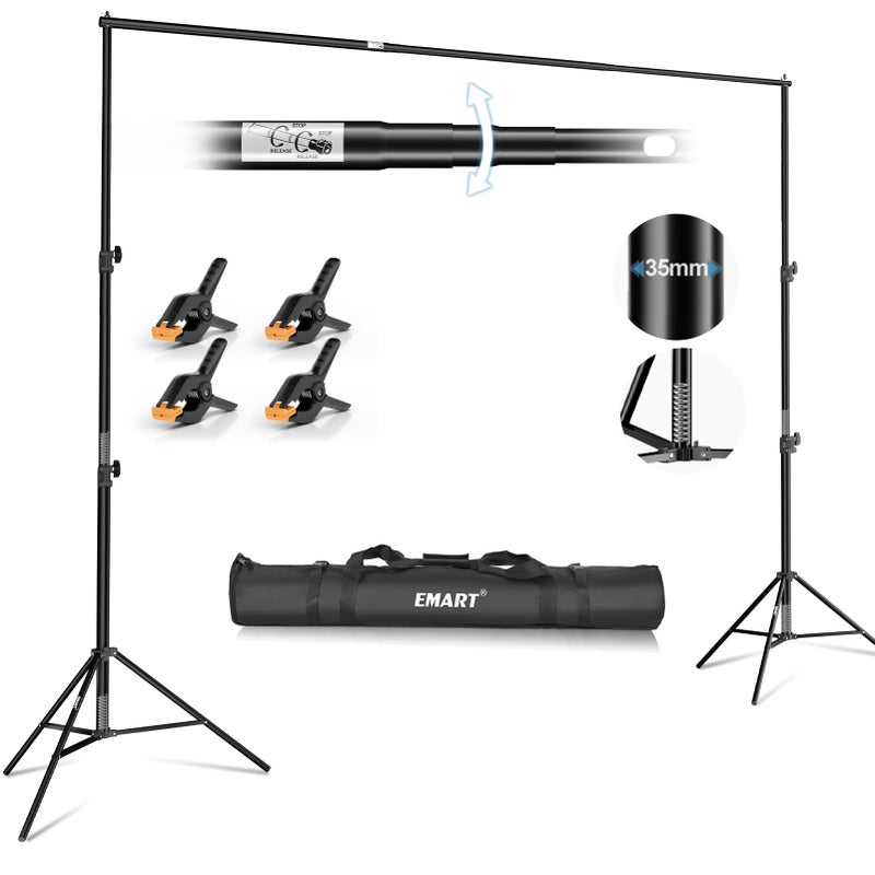 EMART 10x10FT Backdrop Stand Heavy DutyPhoto Back Drop Adjustable Stand Kit with 4 Backdrop Clamps and Carry BagBackground Support System for Photography StudioPartiesWeddingEvent Decorations - Image 2