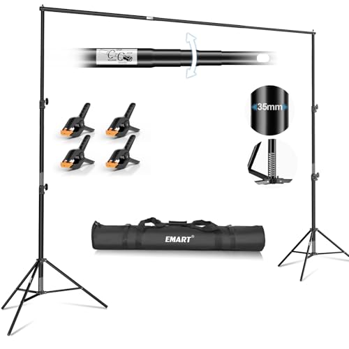 EMART 10x10FT Backdrop Stand Heavy DutyPhoto Back Drop Adjustable Stand Kit with 4 Backdrop Clamps and Carry BagBackground Support System for Photography StudioPartiesWeddingEvent Decorations - Image 1