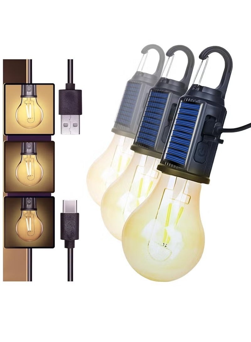 Solar Rechargeable Camping Lights, Waterproof LED Tent Lights with USB Cable, 3 Modes Hanging Camping Lantern, Hanging Lamp for Hiking, Emergency, Camping, Household, Car Repairing(1PCS) - Image 5