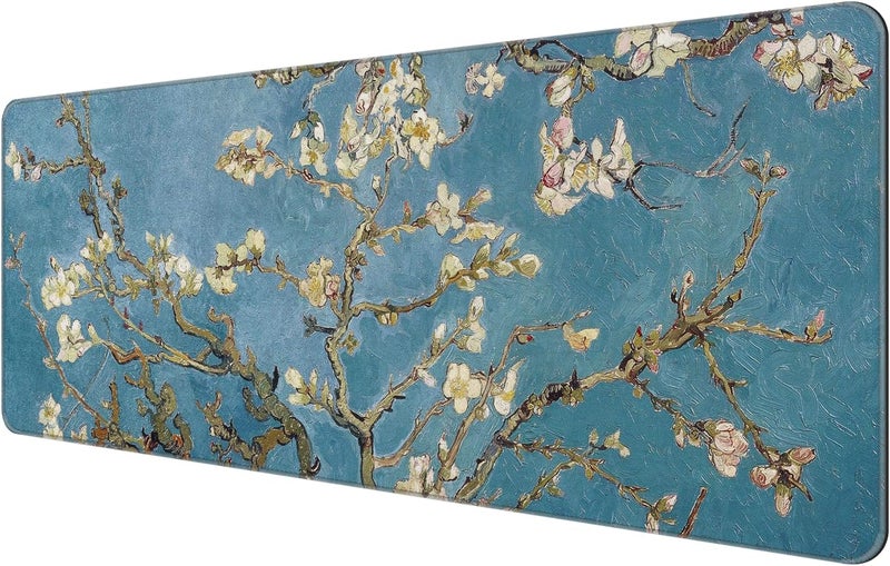 Dynippy Thin Extended Gaming Mouse Pad （31.5 * 11.8 * 0.08 inch） with Stitched Edges Large Mousepad Long XXL Keyboard and Mouse pad Desk Mat for Gaming Office & Home - Almond Blossom - Image 1