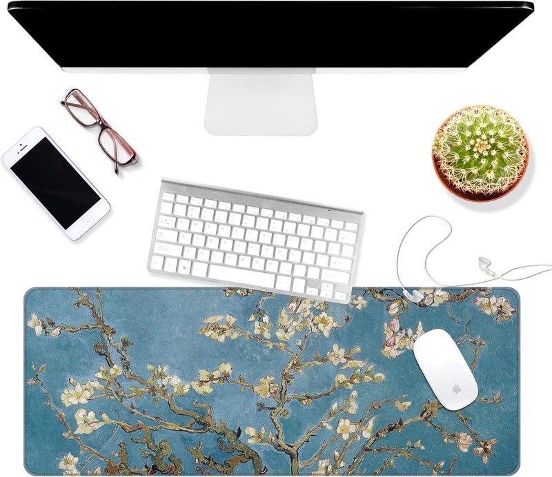 Dynippy Thin Extended Gaming Mouse Pad （31.5 * 11.8 * 0.08 inch） with Stitched Edges Large Mousepad Long XXL Keyboard and Mouse pad Desk Mat for Gaming Office & Home - Almond Blossom - Image 3