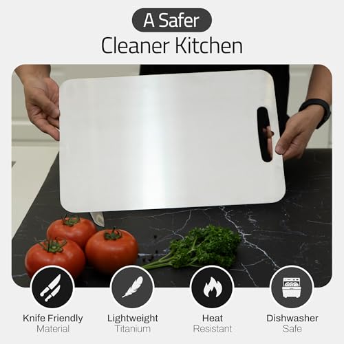 Tivano Original Tivano TitaniumShield Cutting Board 12"x8" Metal Pro | Ultra Durable, Dishwasher Safe, Heat Resistant, Odor & Stain Free, Knife Friendly, Non Toxic Kitchen Board (1) - Image 3