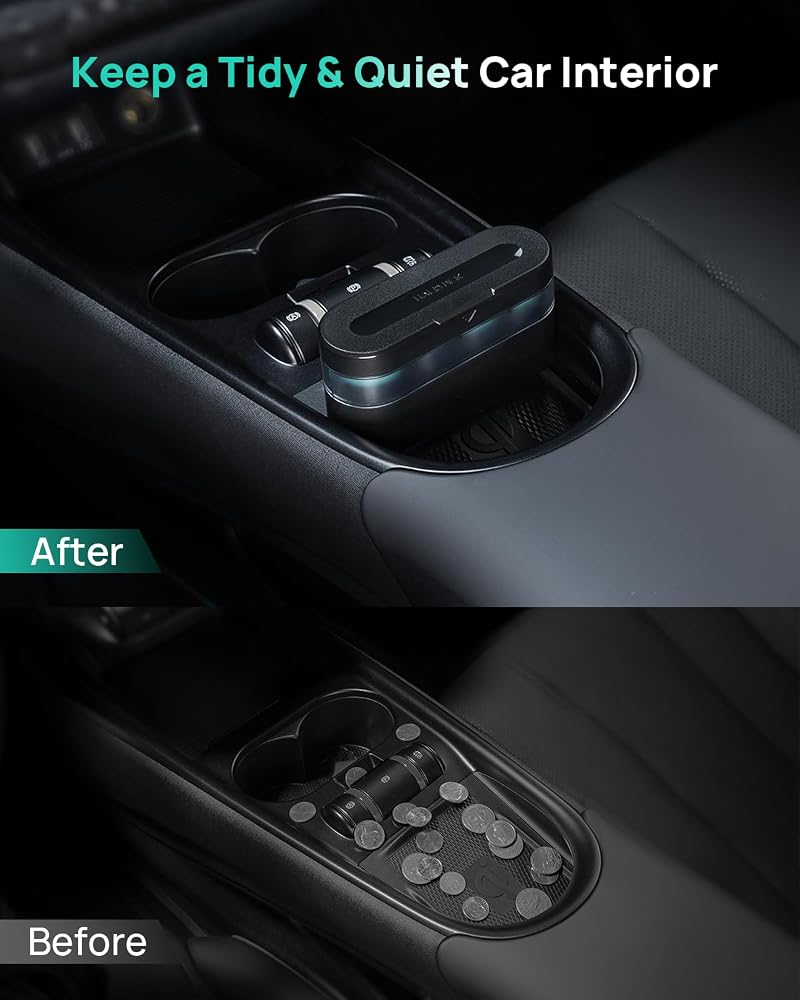 HALOBLK حامل عملات HALOBLK ذو سعة كبيرة لتنظيم عملات السيارة، متوافق مع ملحقات Tesla Model 3/Y/S/X ومعظم السيارات والشاحنات، اللون أسود - Image 3