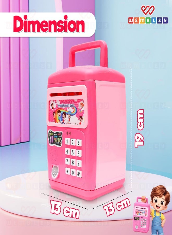 Wembley Finger Print Sensor ATM Piggy Bank for Kids Girl Boys Gullak for Money Bank with Password & Music Auto Scroll Money Saving Box with Coin Cash Slot Gifts for Kids - Pink - Image 2