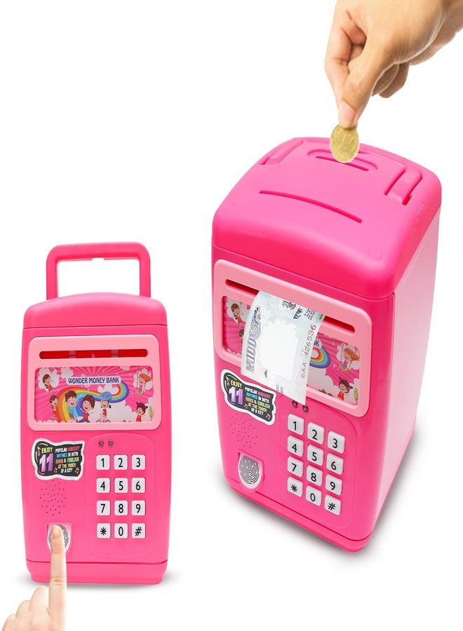 Wembley Finger Print Sensor ATM Piggy Bank for Kids Girl Boys Gullak for Money Bank with Password & Music Auto Scroll Money Saving Box with Coin Cash Slot Gifts for Kids - Pink - Image 1