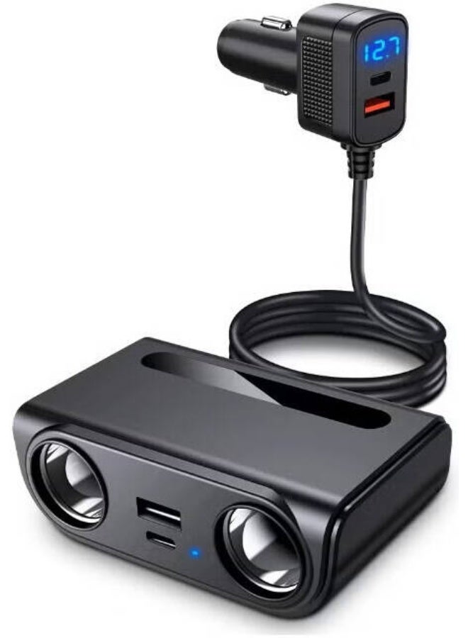Smartbarry C802 6-in-1 Car Charger Adapter 120W Dual Socket Splitter with USB Fast Charging Ports, Real-Time LED Voltage Display, Multi Safety Protection, Universal Car Power Adapter Black - Image 1
