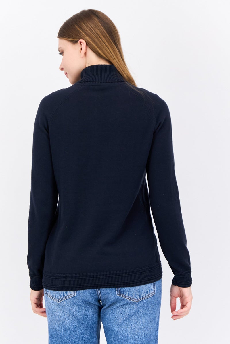 Lyle & Scott Women Turtle Neck Embroidered Logo Sweater, Navy - Image 3