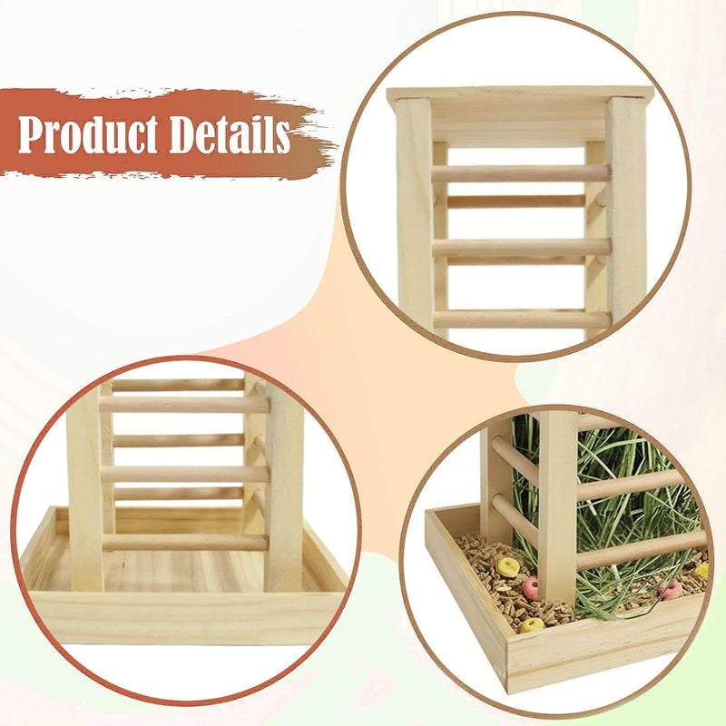 Wooden Hay Feeder Food Feeding Manger Multipurpose Less Wasted Standing Bunny Wood Grass Holder for Groundhog Gerbil - Image 5