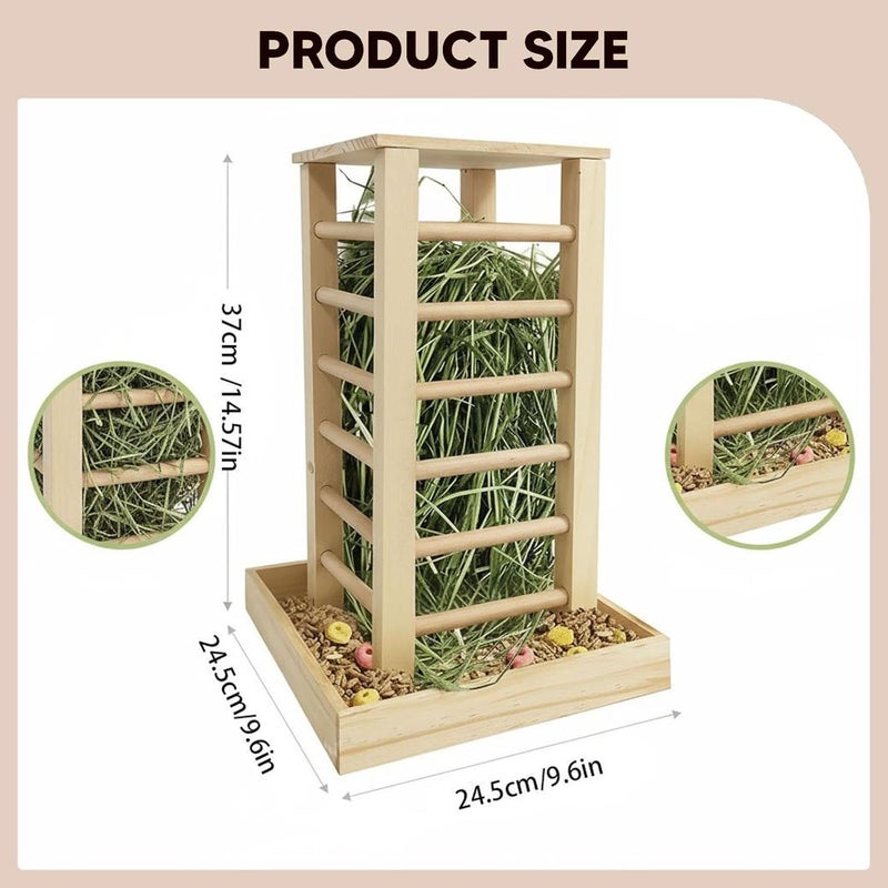 Wooden Hay Feeder Food Feeding Manger Multipurpose Less Wasted Standing Bunny Wood Grass Holder for Groundhog Gerbil - Image 4
