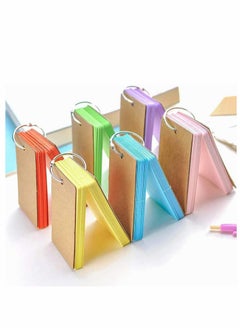 KASTWAVE Pack of 6 Mini Notepads Blank Flashcards Study Cards, Ring Revision Cards with Binder Ring Multicolor Kraft Paper Scratch Memo Note Pads  - Image 1