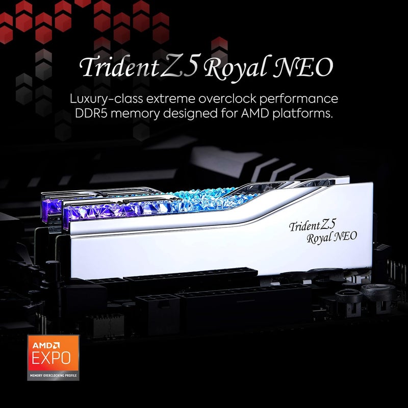 G.Skill G.SKILL Trident Z5 Royal Neo Series (AMD Expo) DDR5 RAM 32GB (2x16GB) 6000MT/s CL28-36-36-96 1.40V Desktop Computer Memory UDIMM - Silver (F5-6000J2836G16GX2-TR5NS) - Image 2