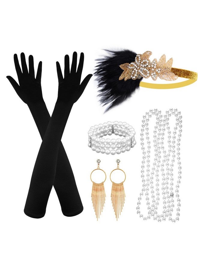 ASTARON ASTARON 1920s Flapper Accessories Set for Women Flapper Headpiece Headband, Fashion Roaring 20's Theme Set - Image 1