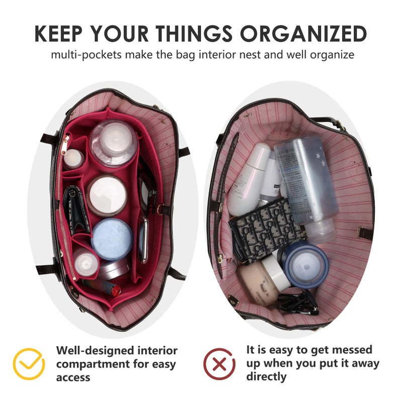Doxo Purse Organizer Insert & Base Shaper 2pc Set, Felt Handbag & Tote Bag Fit L Speedy 30 Nererfull PM More(M-Rose) - Image 5
