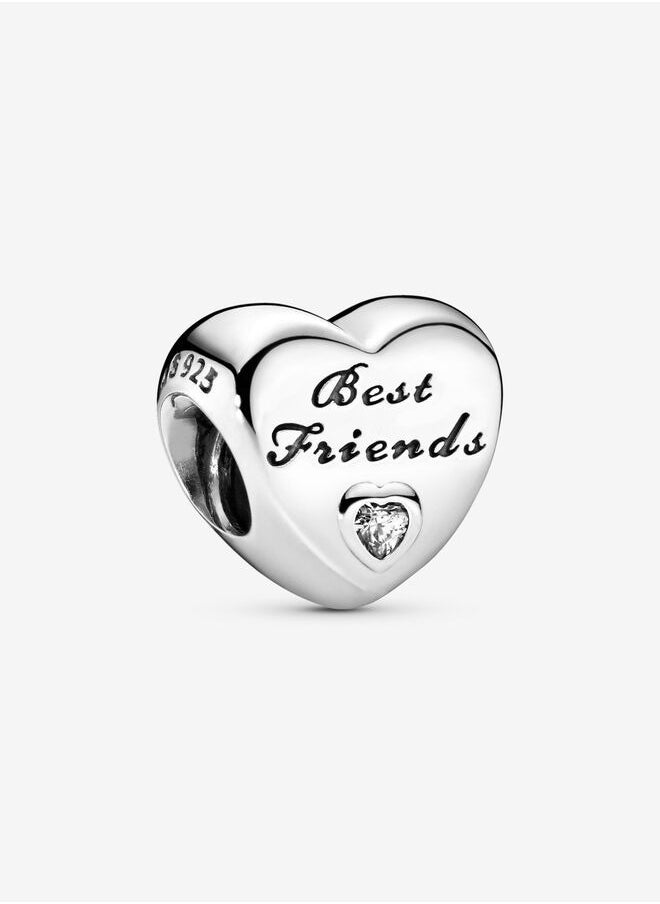 PANDORA - Best Friends Heart Silver Charm for Pandora Moments Women's Bracelet 791727CZ - Image 1