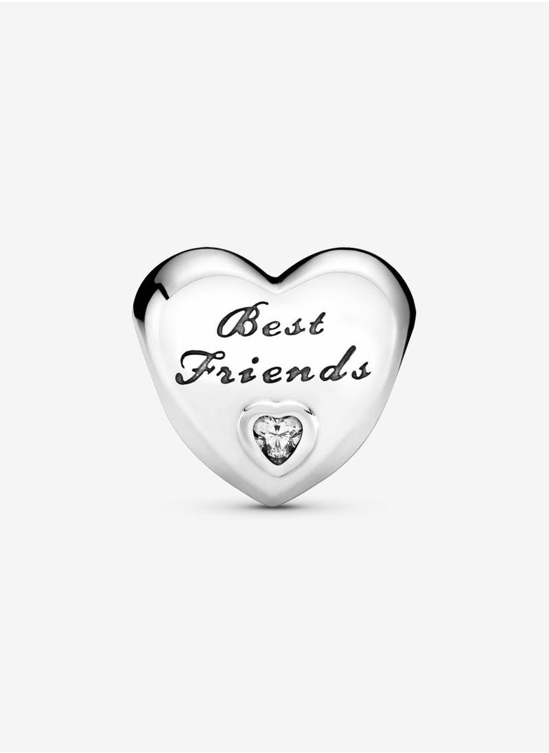 PANDORA - Best Friends Heart Silver Charm for Pandora Moments Women's Bracelet 791727CZ - Image 1