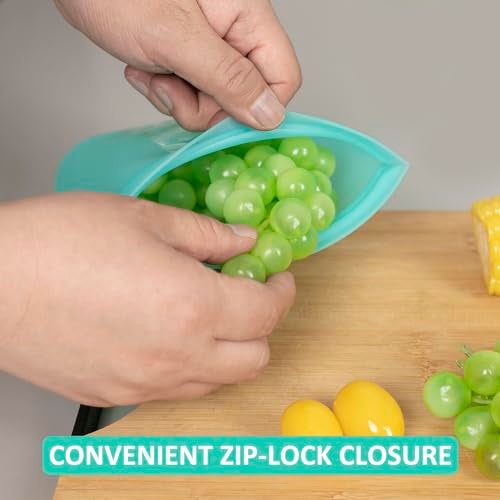 Annaklin Reusable Snack Bags, 4 Pack, Stand Up 100% Silicone Reusable Storage Bag, Ziplock Silicone Food Storage Containers Snack Size, Freezer Microwave Oven Dishwasher Safe, Aqua, 16oz - Image 5