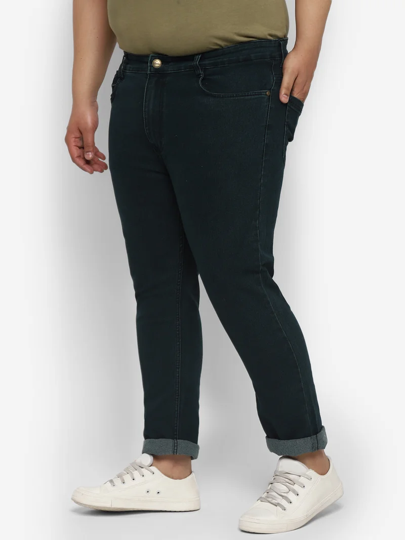Urbano Fashion  Urbano Plus Men's Dark Green Regular Fit Solid Jeans Stretchable  | Best Price UAE