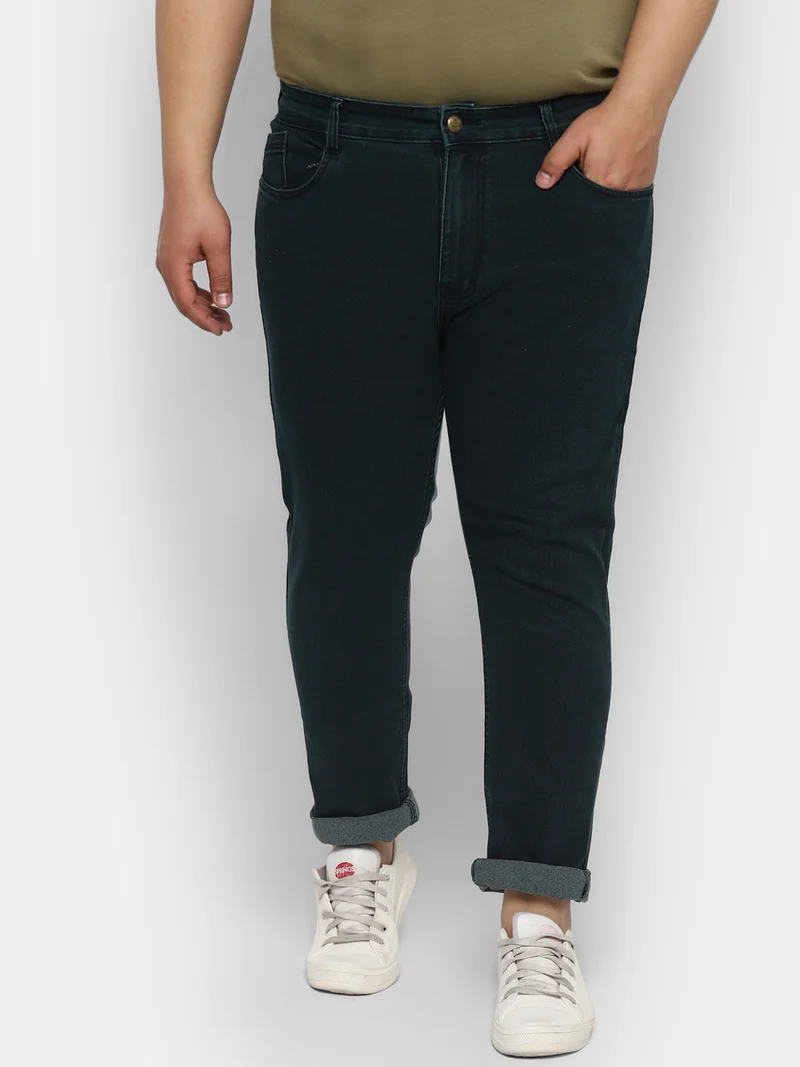 Urbano Plus Men's Dark Green Regular Fit Solid Jeans Stretchable