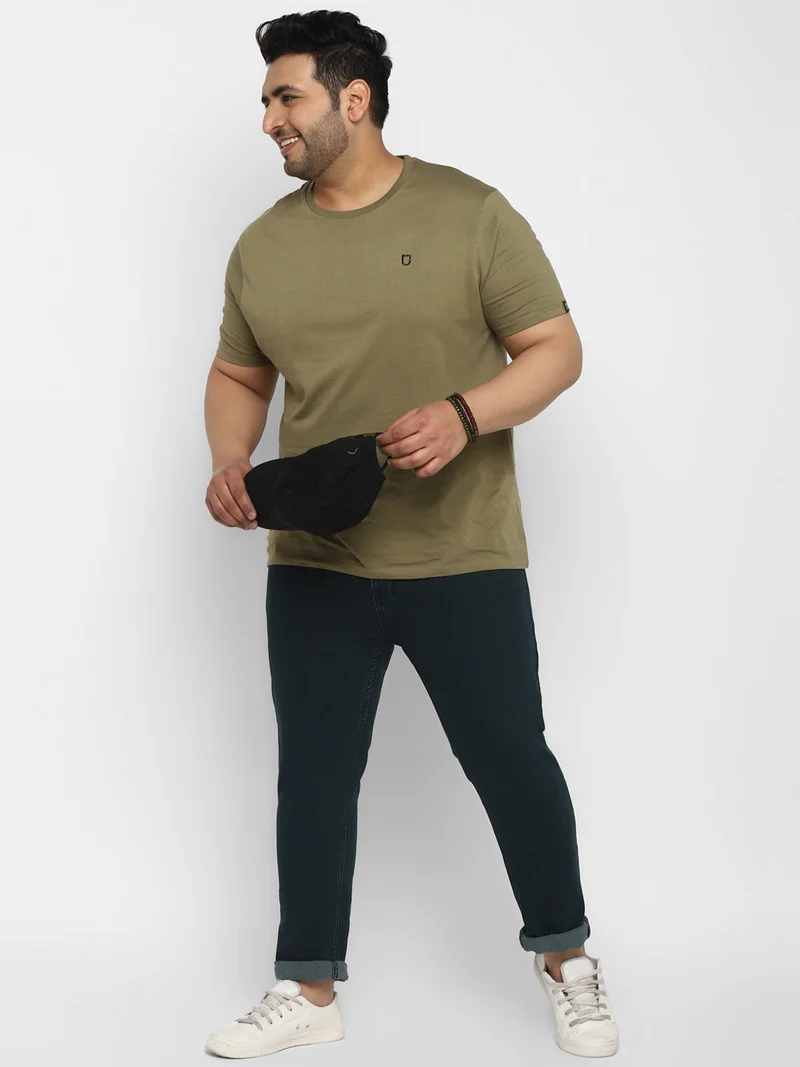 Urbano Fashion  Urbano Plus Men's Dark Green Regular Fit Solid Jeans Stretchable  | Best Price UAE