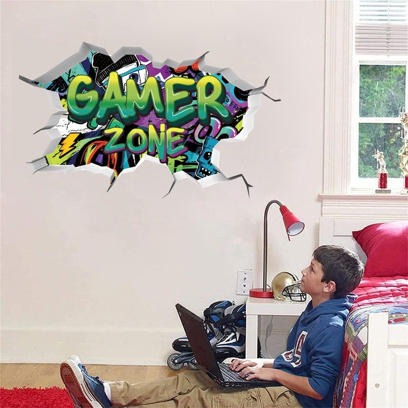 TOARTi 3D Gamer Wall Stickers Green Gamer Zone 3D Wall Stickers for Gamer Bedroom Accessories Gaming Vinyl Wall Decal Video Game Removable Wall Art playroom Decor for Teens(Green) - Image 3