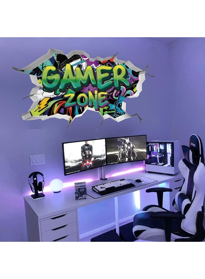 TOARTi 3D Gamer Wall Stickers Green Gamer Zone 3D Wall Stickers for Gamer Bedroom Accessories Gaming Vinyl Wall Decal Video Game Removable Wall Art playroom Decor for Teens(Green) - Image 2