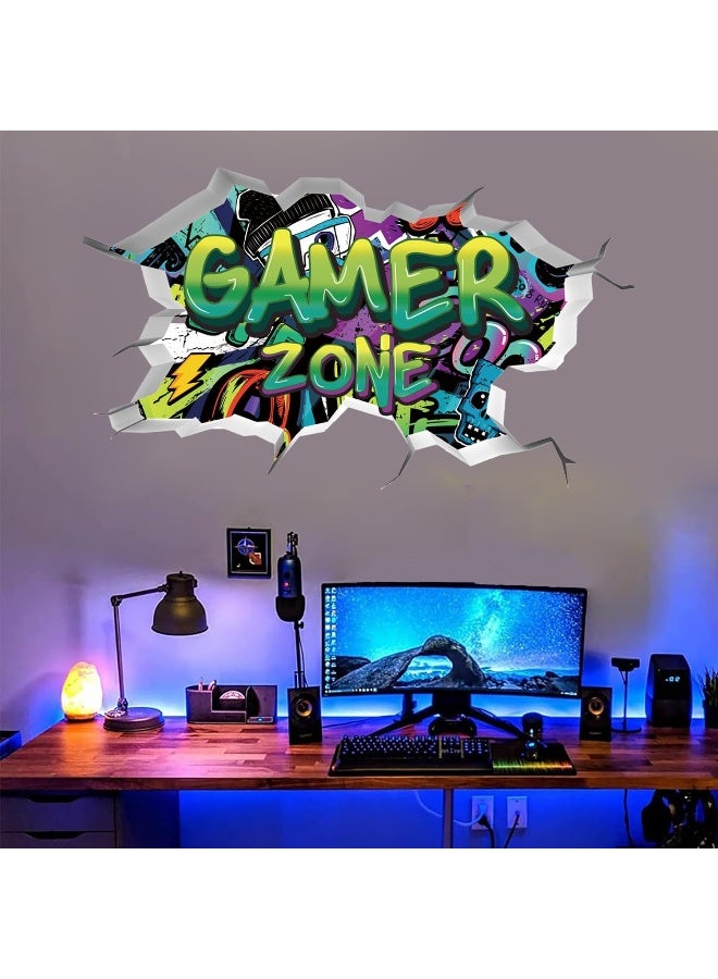TOARTi 3D Gamer Wall Stickers Green Gamer Zone 3D Wall Stickers for Gamer Bedroom Accessories Gaming Vinyl Wall Decal Video Game Removable Wall Art playroom Decor for Teens(Green) - Image 1