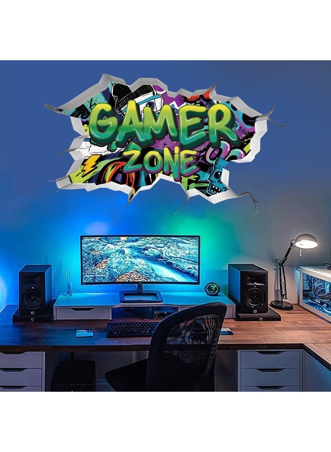 TOARTi 3D Gamer Wall Stickers Green Gamer Zone 3D Wall Stickers for Gamer Bedroom Accessories Gaming Vinyl Wall Decal Video Game Removable Wall Art playroom Decor for Teens(Green) - Image 5
