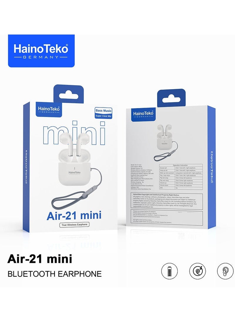 Haino Teko Haino Teko Air 21 Mini True Wireless Earbuds With Bass Music Clear Microphone and Touch Control Compatible With Android Mobiles and Tablets White  - Image 5