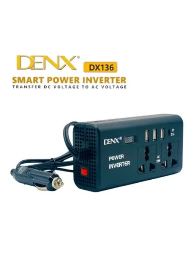 Denx Car Power Inverter 12V DC to 220V AC Converter – Compact & Portable Power Adapter with 3 USB Ports (5V/2.1A), Universal AC Socket, LED Indicator, and Multi-Layer Safety Protection – Perfect for Road Trips, Mobile Charging, and Powering Small Appliances  - Image 5
