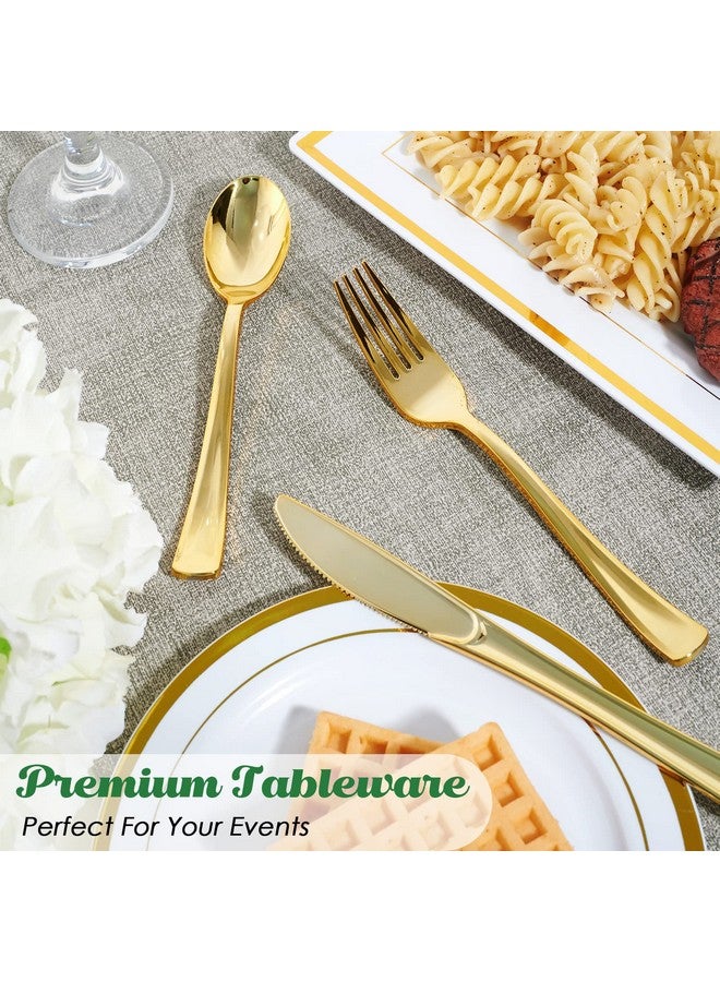 FOCUSLINE 75 Pack Gold Plastic Silverware Disposable Cutlery Set - 25 Forks Knives Spoons - Disposable Flatware Heavy Duty Plastic Utensils Set for Catering, Parties, Dinners, Weddings - Image 5