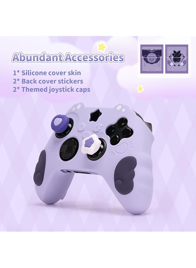 GEEKSHARE Controller Skin Set For Xbox Soft Silicone Protective Cover Skin Case Compatible With Xbox Series X Controller With 2 Thumb Grip Caps And 2 Stickers Star Wings Series (Purple) - Image 3