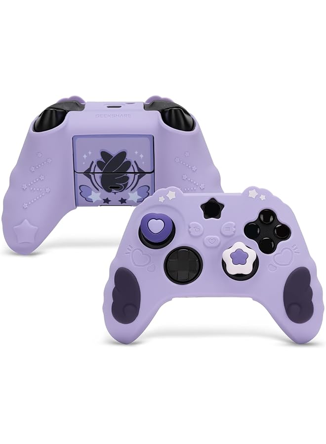 GEEKSHARE Controller Skin Set For Xbox Soft Silicone Protective Cover Skin Case Compatible With Xbox Series X Controller With 2 Thumb Grip Caps And 2 Stickers Star Wings Series (Purple) - Image 1