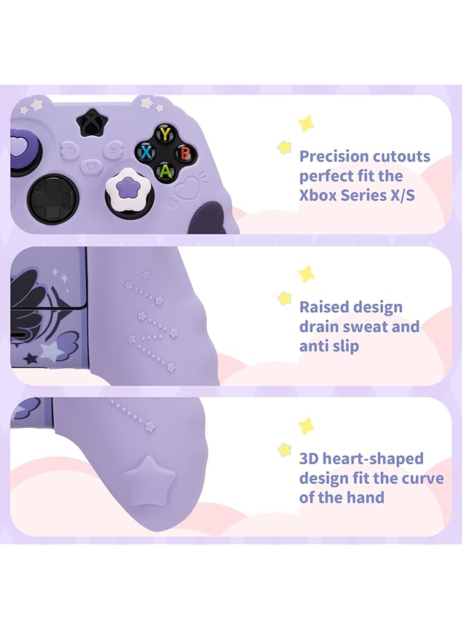GEEKSHARE Controller Skin Set For Xbox Soft Silicone Protective Cover Skin Case Compatible With Xbox Series X Controller With 2 Thumb Grip Caps And 2 Stickers Star Wings Series (Purple) - Image 5