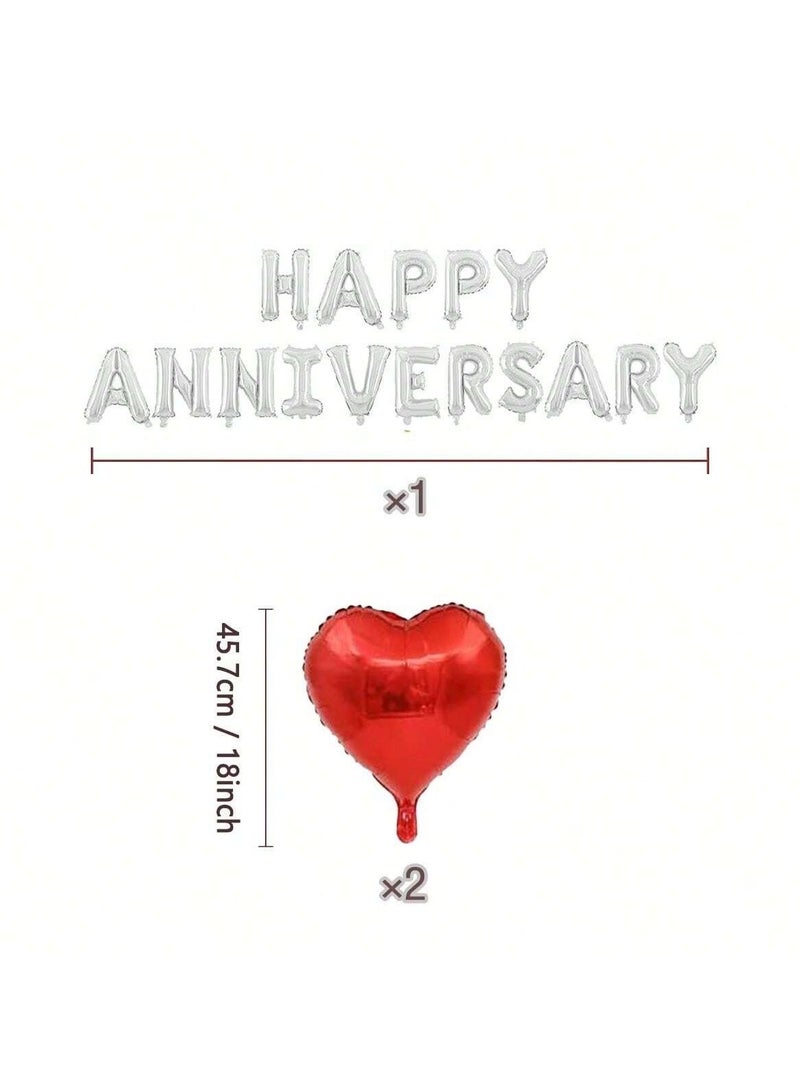 Anniversary Celebration Balloons – A Set Featuring the Phrase "Happy Anniversary" and Two Red Heart-Shaped Balloons, Made of Aluminum to Add a Special Touch to Your Occasion. - Image 4
