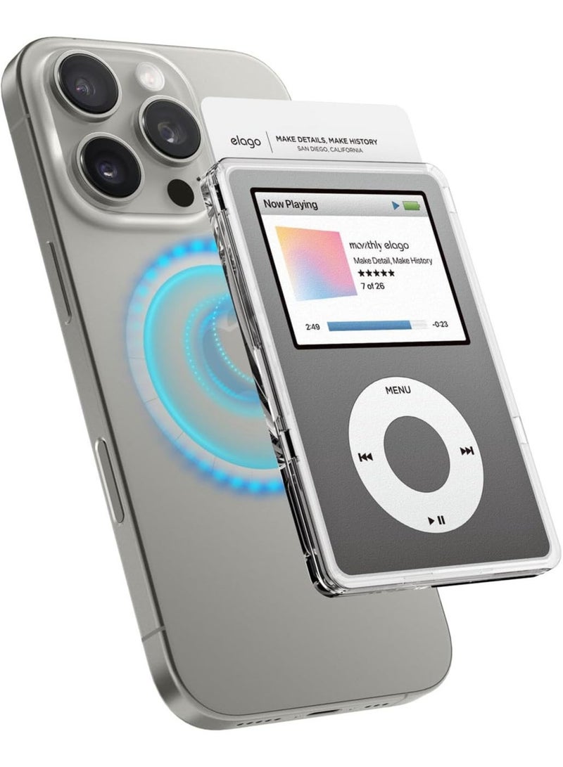Elago Clear Magnetic 2 Card Slot Holder Compatible with MagSafe compatible cases and iPhone 16/15/14/13/12 Series Wallet - Dark Grey