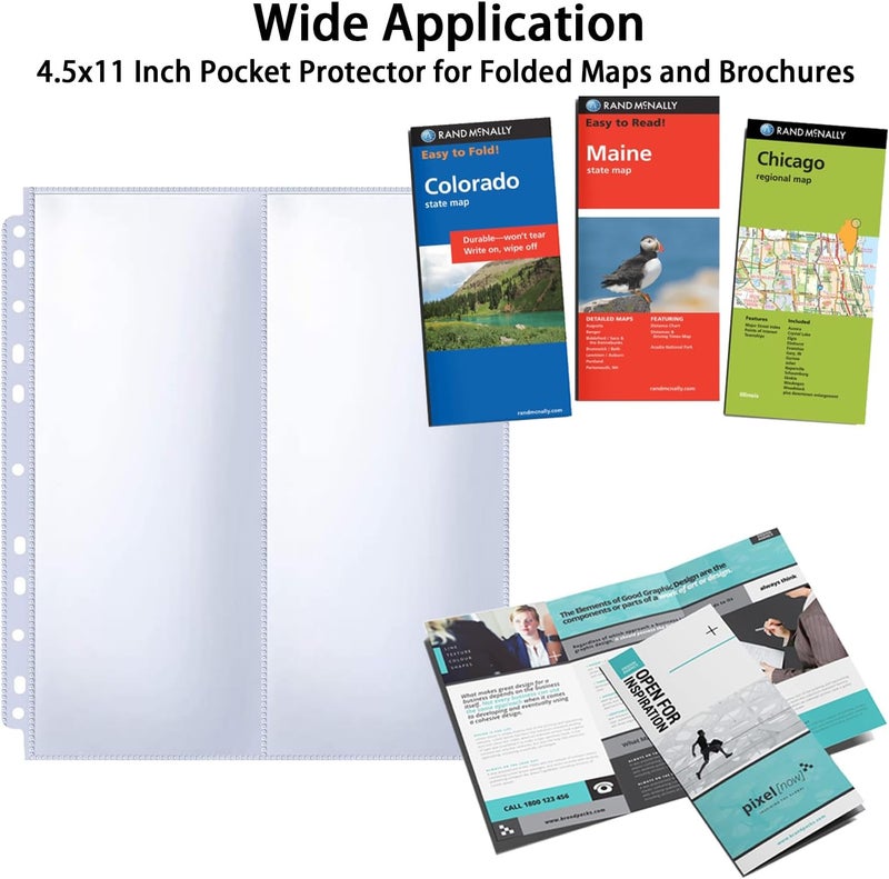 Zofly 30 Pack 60 Pockets 4.5x11” Folded Map Sleeves, Ultra-Clear Brochure Organizer Pages for 3 Ring Binder, Top Loading Map Protector Sleeves - Image 4