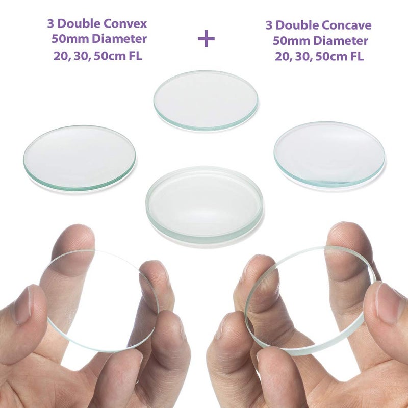 Amlong Crystal Premium Optical Glass Double Convex and Double Concave Lens Set, 50mm Diameter with 3 Convex (20, 30, 50cm FL) and 3 Concave (20, 30, 50cm FL) - Image 5