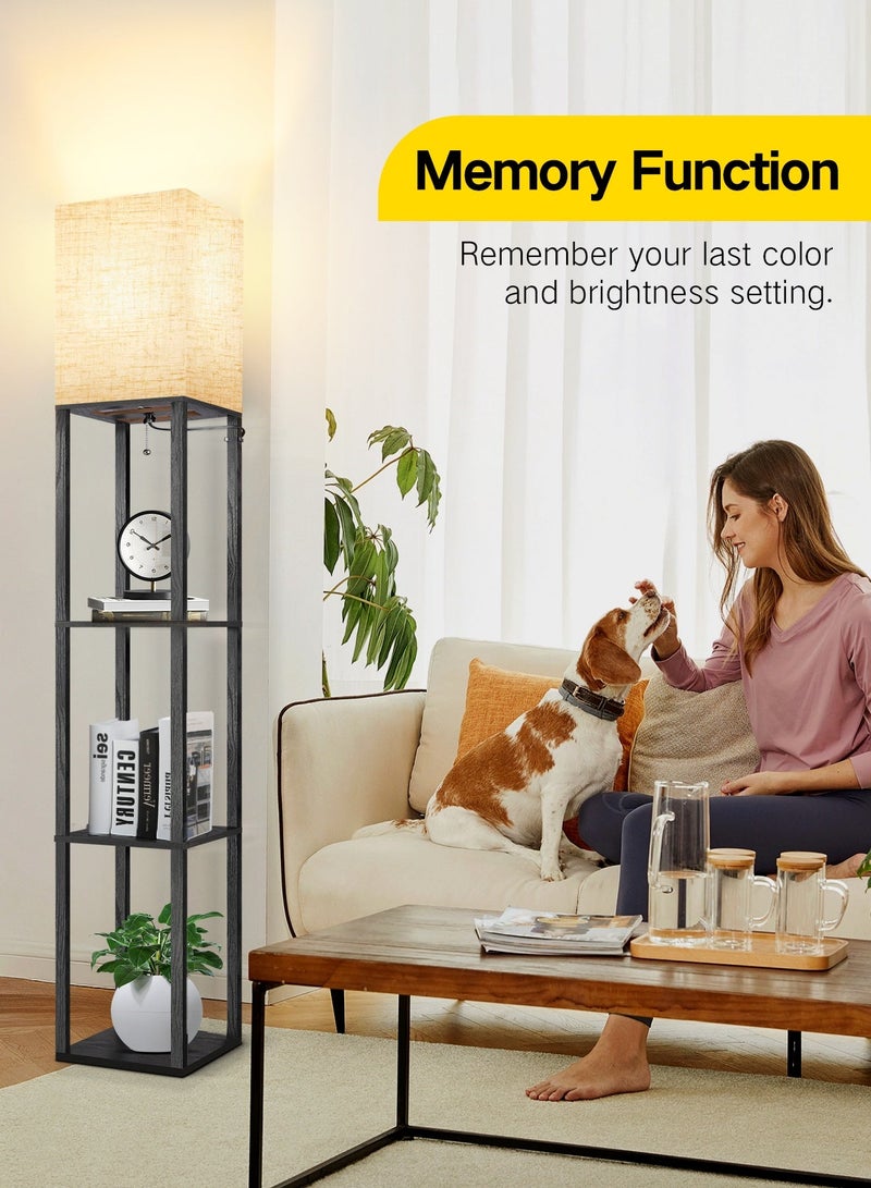 OUTON Floor Lamp with Shelves and Remote With Warm Light Shelf Lamps with 3 Color Temperature LED Bulb Storage Wood Texture Modern Display Standing Lamp for Living Room Office Bedroom Metal Black 200cm - Image 4