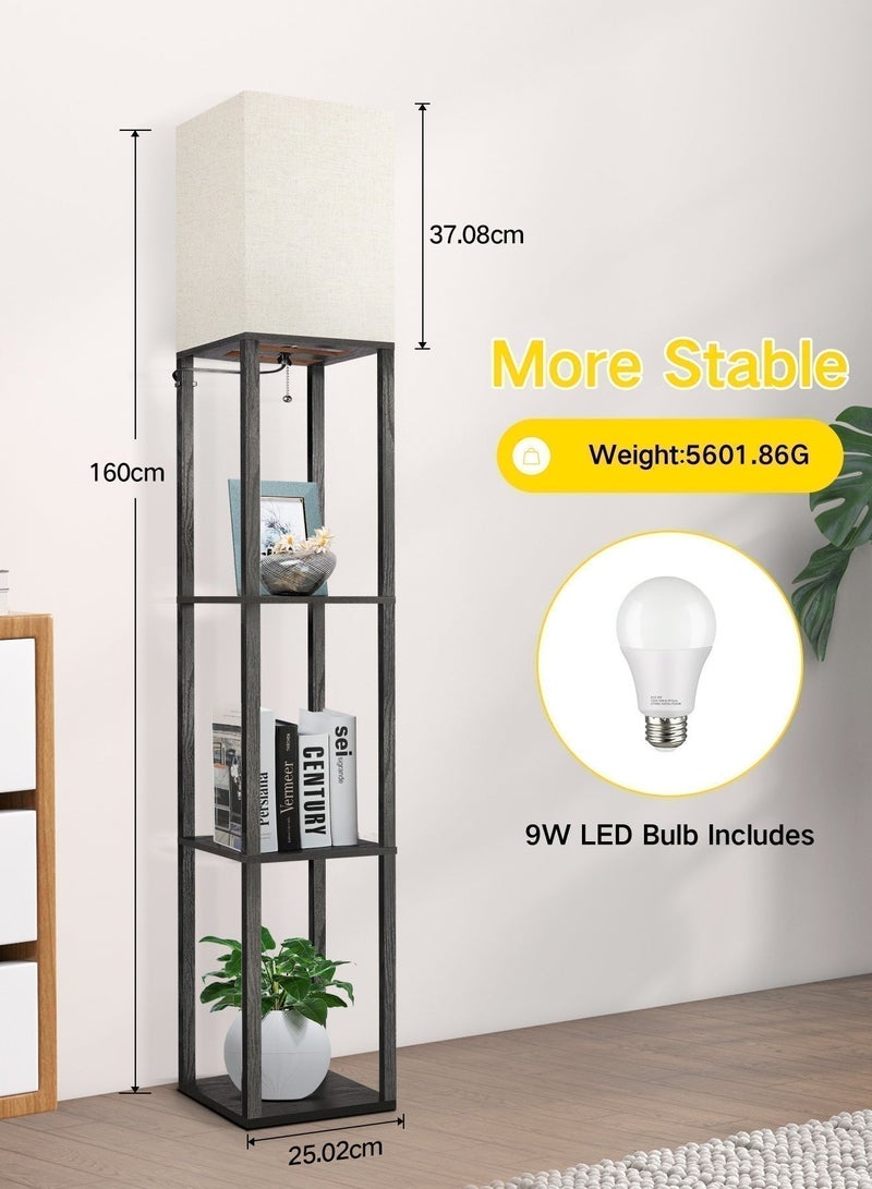 OUTON Floor Lamp with Shelves and Remote With Warm Light Shelf Lamps with 3 Color Temperature LED Bulb Storage Wood Texture Modern Display Standing Lamp for Living Room Office Bedroom Metal Black 200cm - Image 5