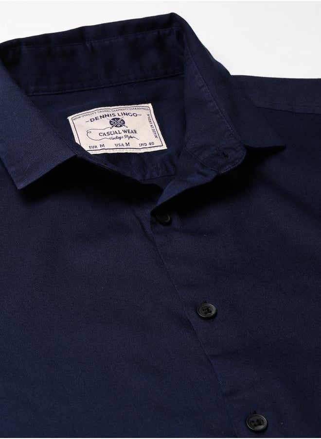 Dennis Lingo Navy Slim Fit Casual Spread Shirt - 100% Cotton  - Image 3