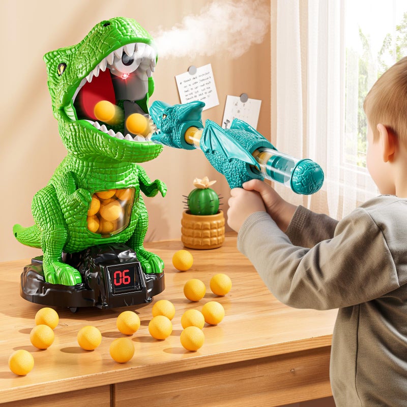 Jukudahu Dinosaur Shooting Boy Toys For Kids Age 3 4 5 6 7 8 - Moveable Shooting Game With Scoreboard  Light And Sound  12 Foam Balls  Boy Toddler Toys 5-7 6-8 8-10  Competition Game Gifts (Green) - Image 1