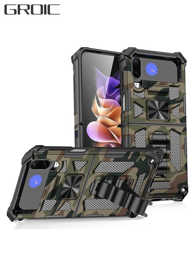 GROIC Case for Samsung Galaxy Z Flip 4 6.7 Inch Camo Phone Case with Thin and Slight Built-in Kickstand Drop-Tested Camouflage Cover Shockproof Phone Case Cover with Kickstand - Image 1