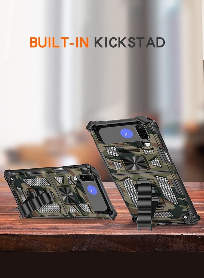 GROIC Case for Samsung Galaxy Z Flip 4 6.7 Inch Camo Phone Case with Thin and Slight Built-in Kickstand Drop-Tested Camouflage Cover Shockproof Phone Case Cover with Kickstand - Image 3