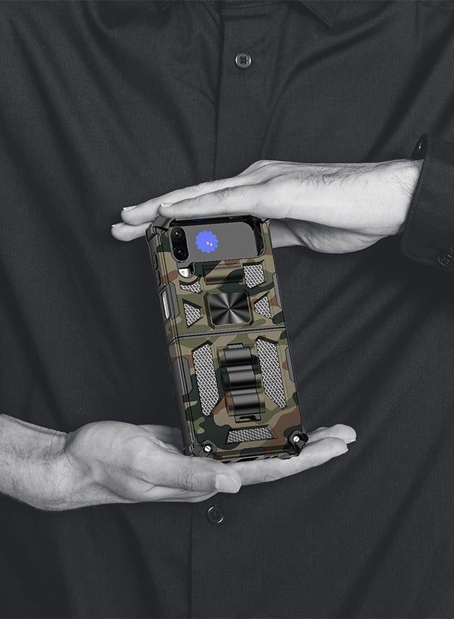 GROIC Case for Samsung Galaxy Z Flip 4 6.7 Inch Camo Phone Case with Thin and Slight Built-in Kickstand Drop-Tested Camouflage Cover Shockproof Phone Case Cover with Kickstand - Image 4