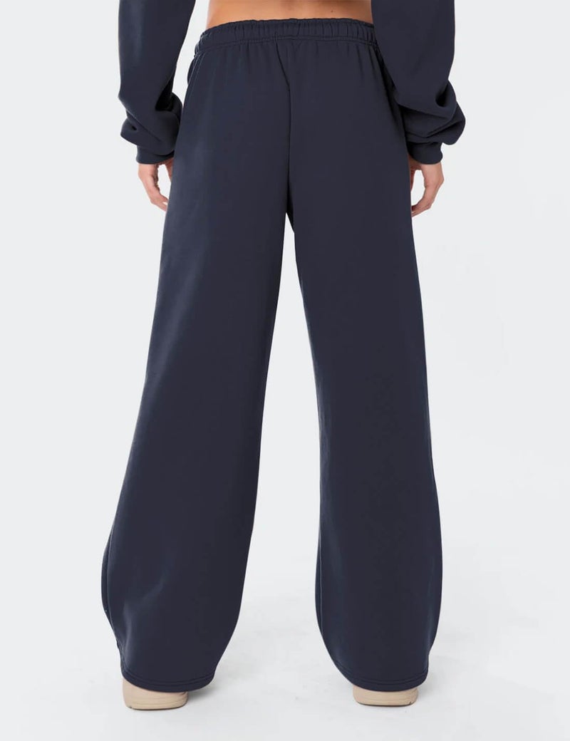 HeSaYep Women's Fleece Lined Sweatpants Wide Leg Baggy High Waisted Sweat Pants Drawstring Lounge Trousers Y2K Straight Leg Sherpa Pants Navy Blue L - Image 2
