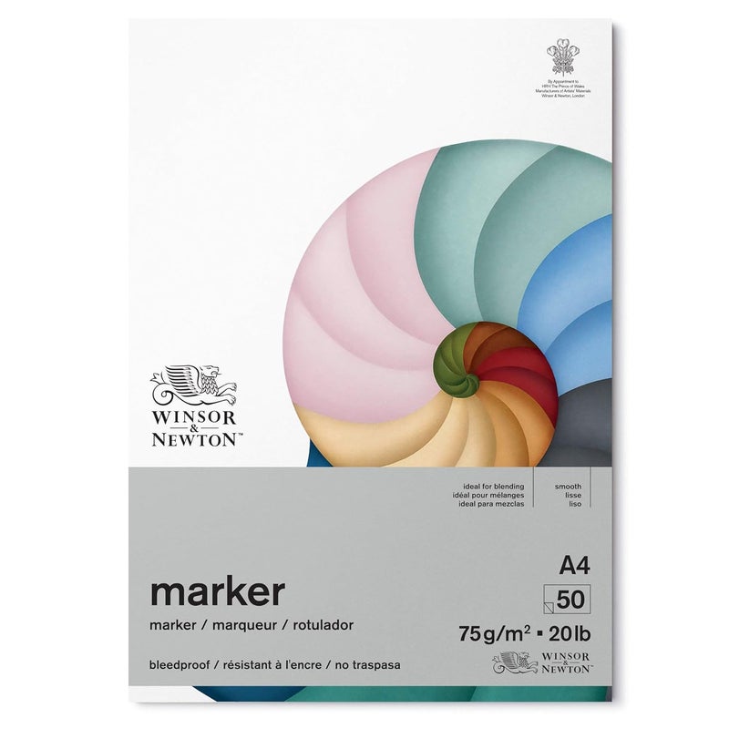 Winsor Newton Winsor Newton Bleedproof Marker Paper Smooth 75 GSM A4 21 cm x 297 cm or 8 x 12 Natural White Short Side Glued Pad of 50 Sheets  - Image 1