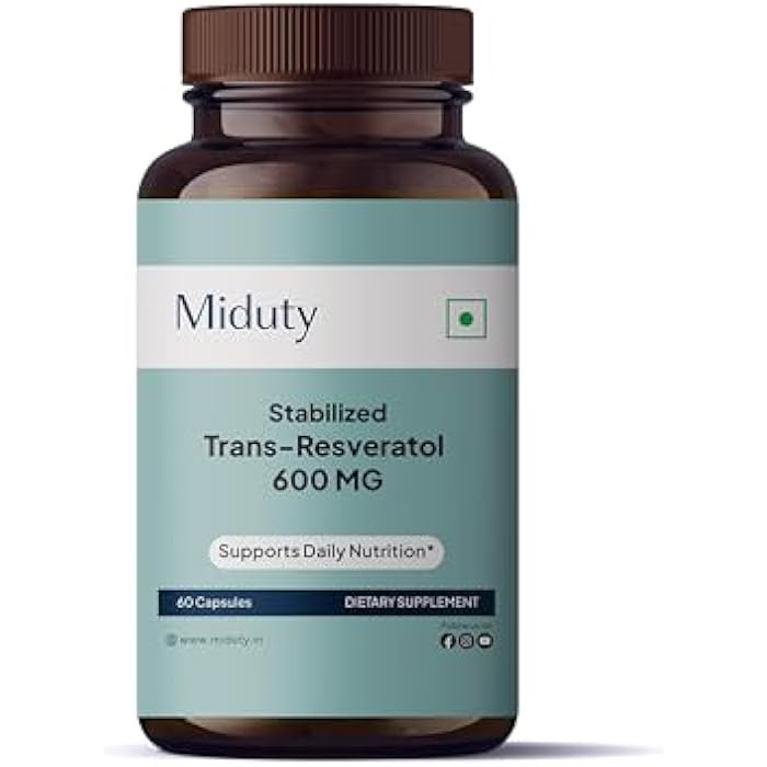 miduty ميدوتي من بالاك نوتس ريسفيراترول المستقر 600 ملغ - ريسفيراترول ليبوزومي - مستخلص أوراق الشاي الأخضر - مستخلص بذور العنب - خالي من الغلوتين - غير معدل وراثيًا - 60 كبسولة - Image 1